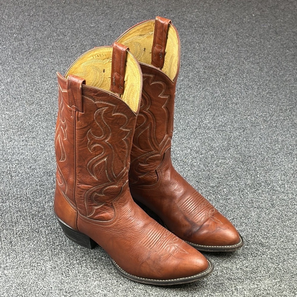 Vintage Tony Lama H6165 Cowboy Boots Men's 10 D Cognac Brown Leather Western USA